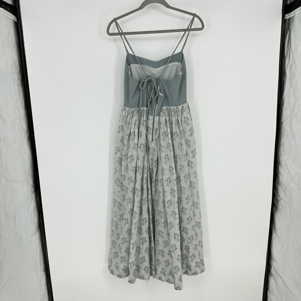 The Great Camelia Midi Dress Size M Dusty Blue Bustier Embroidered Eyelet Boho - Picture 4 of 13